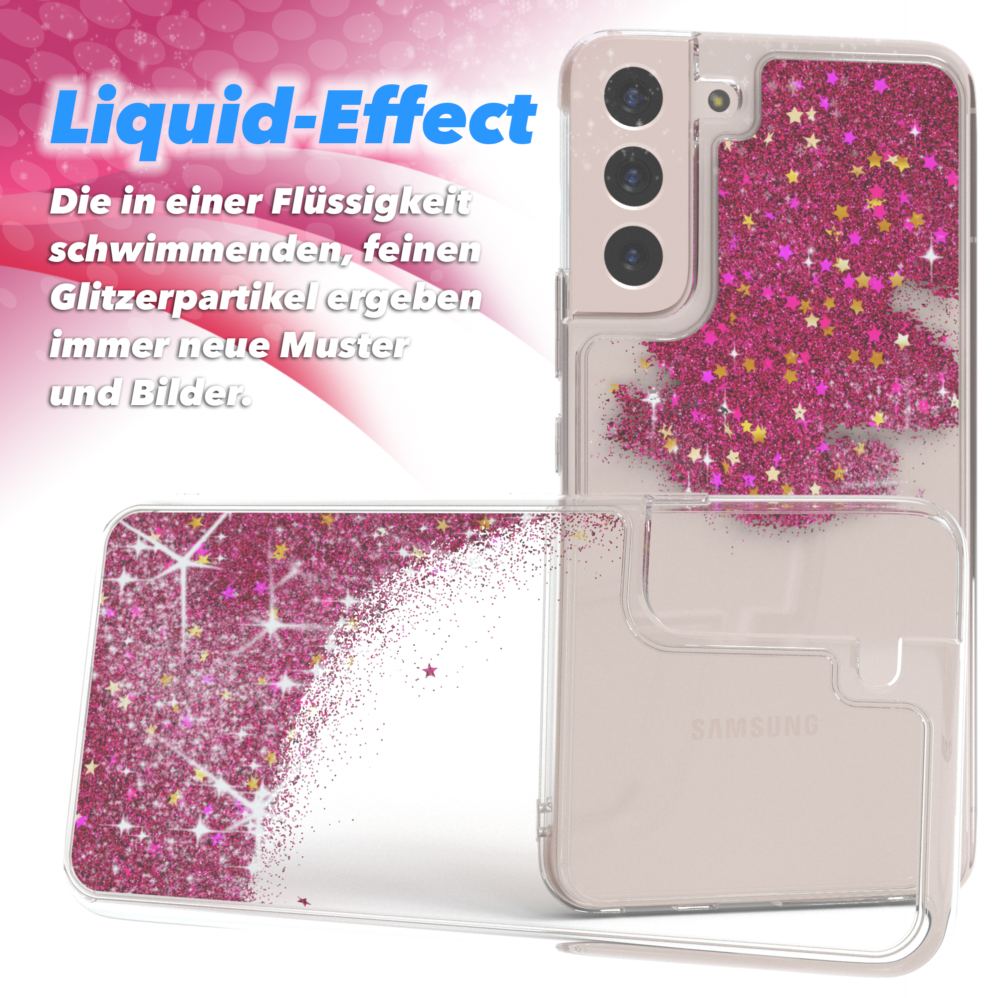 EAZY CASE Glitzerhülle Flüssig, S22 Plus Pink Samsung, 5G, Galaxy Backcover