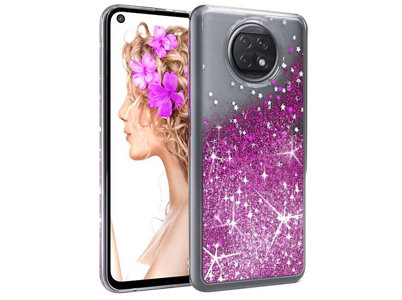 EAZY CASE Glitzerhülle Flüssig, Backcover, Xiaomi, Redmi Note 9T, Lila