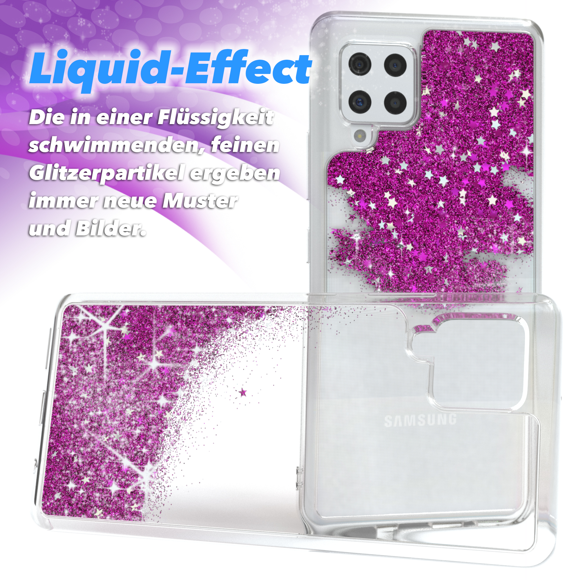 Flüssig, Backcover, A42 CASE Lila EAZY 5G, Glitzerhülle Galaxy Samsung,