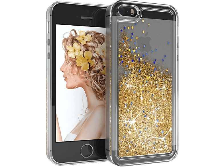 Flüssig, iPhone / Backcover, 5S, Apple, 5 EAZY CASE SE Glitzerhülle 2016, Gold iPhone