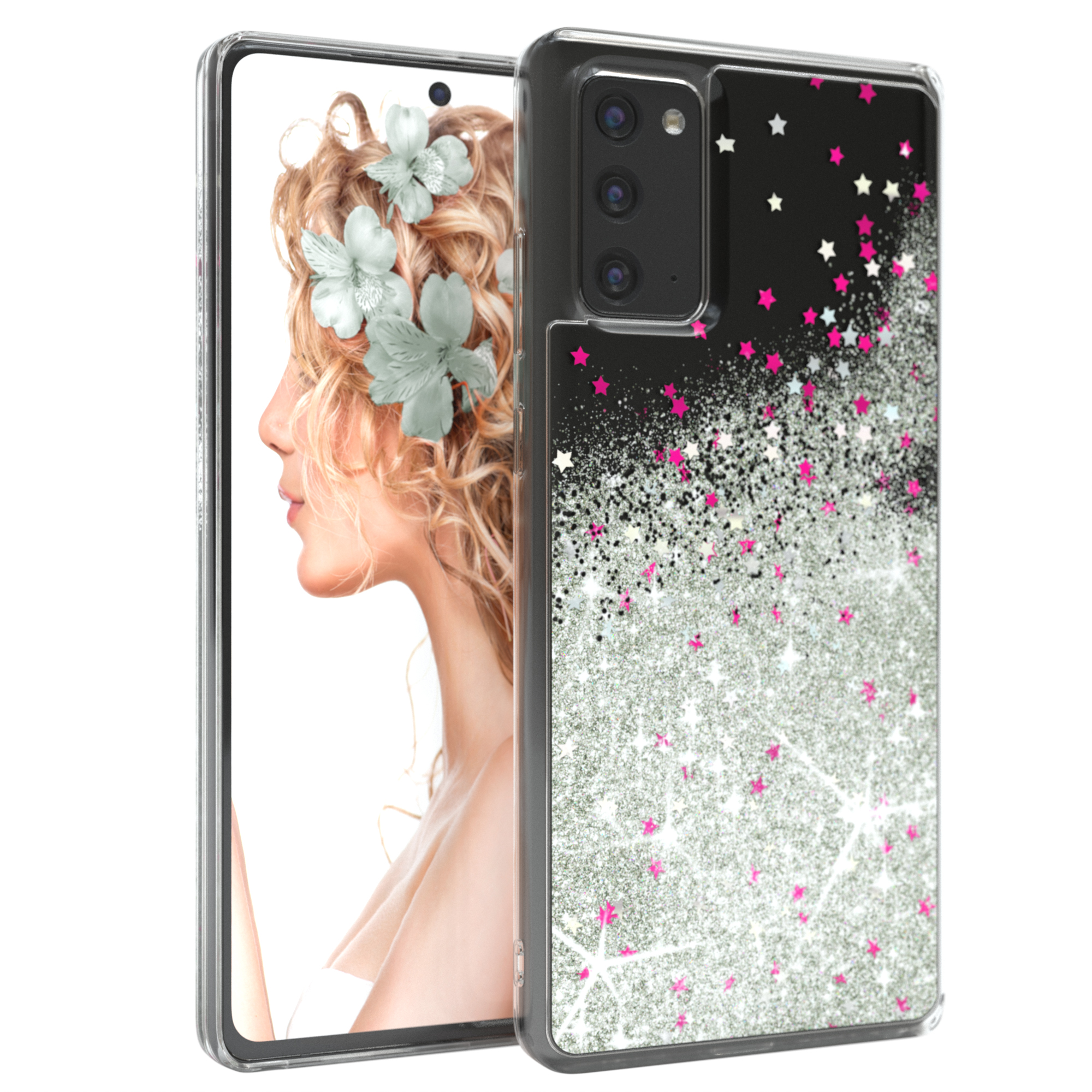 EAZY CASE Glitzerhülle Flüssig, 20 Note Silber Note 5G, / Backcover, 20 Samsung, Galaxy