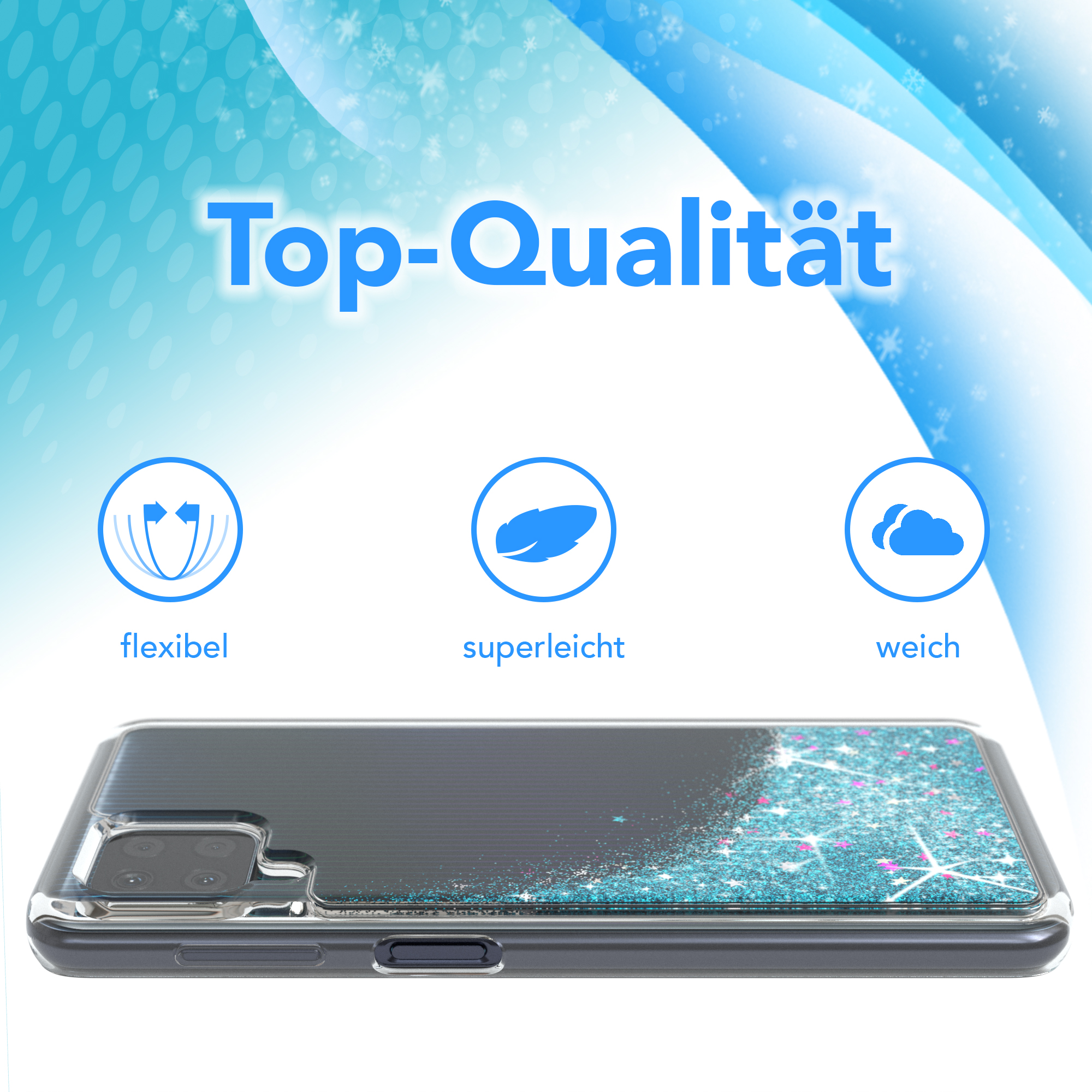 Handyhülle mit Flüssigglitzer-Design, Top-Qualität.