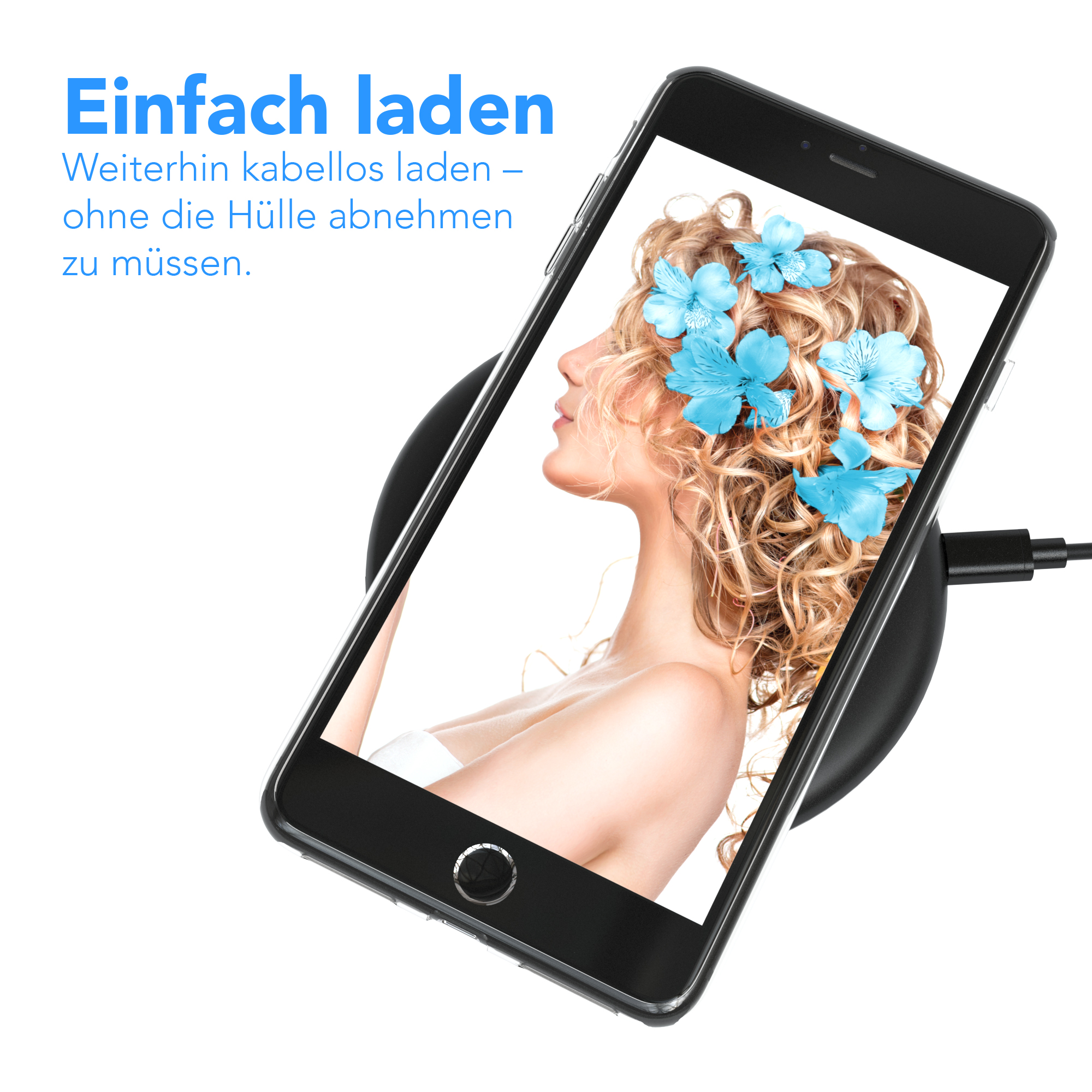 EAZY Backcover, 8 7 iPhone Apple, Flüssig, Blau Glitzerhülle / Plus, CASE Plus