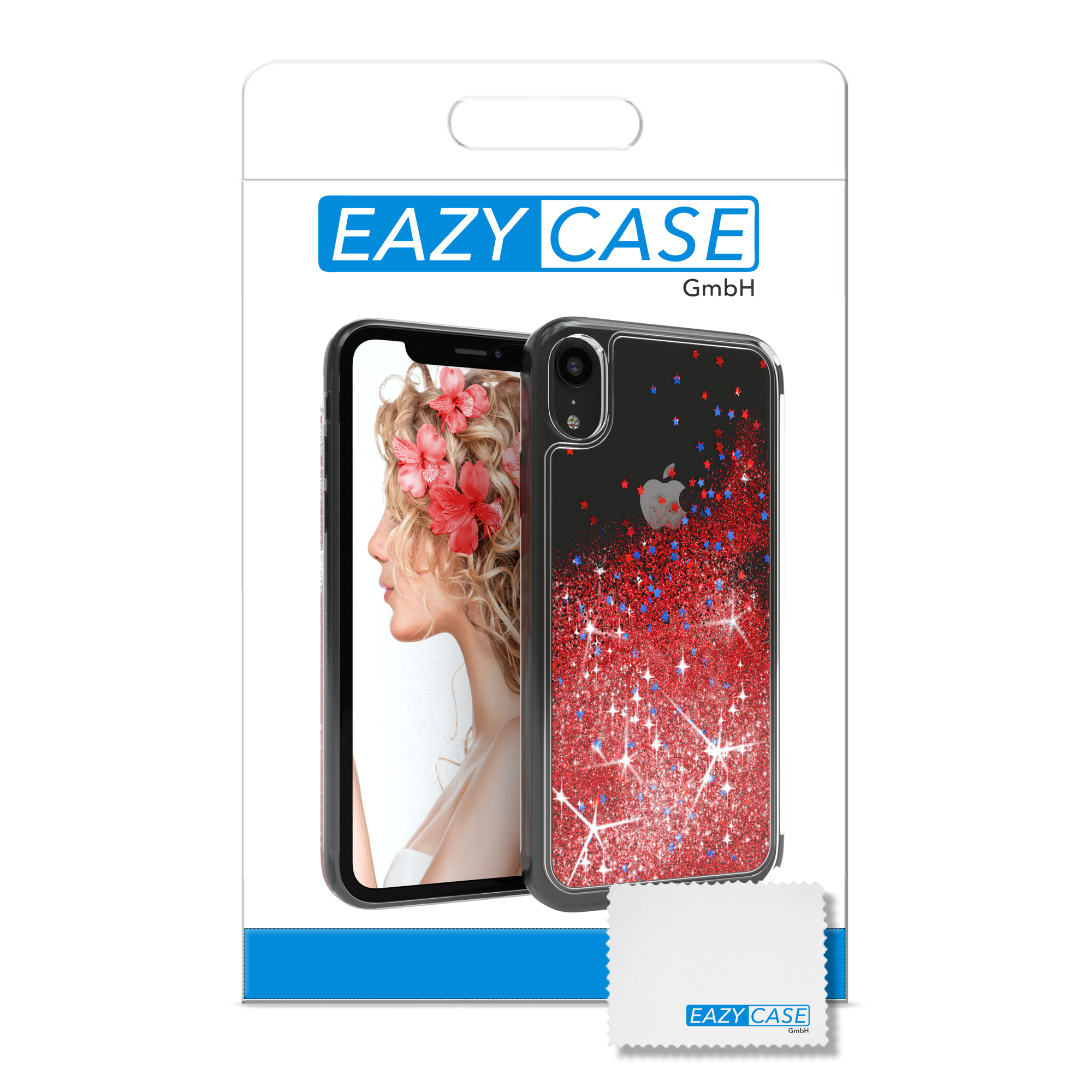 CASE Flüssig, Rot iPhone Backcover, EAZY Apple, Glitzerhülle XR,