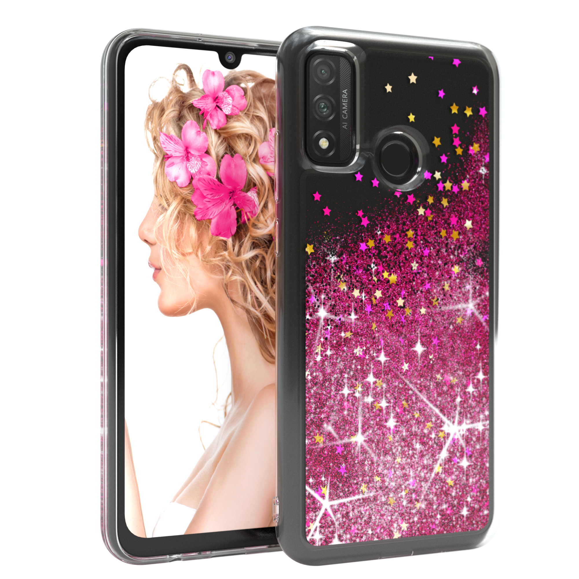 EAZY CASE (2020), Pink Smart P Glitzerhülle Flüssig, Huawei, Backcover