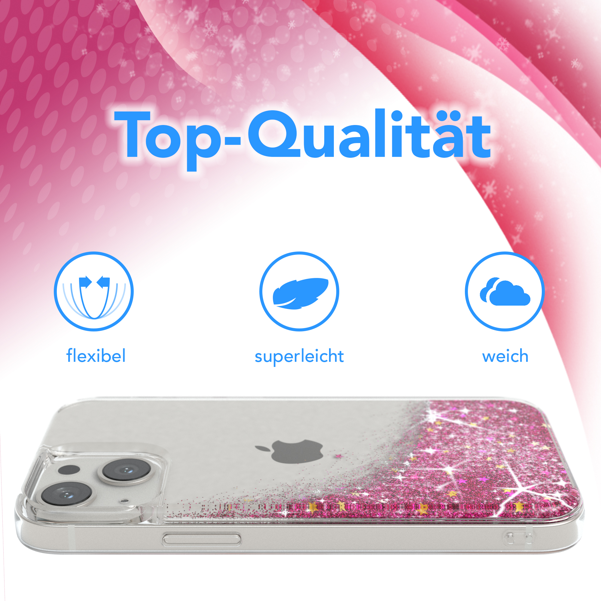 EAZY Apple, 13 Glitzerhülle Mini, iPhone Flüssig, Pink Backcover, CASE