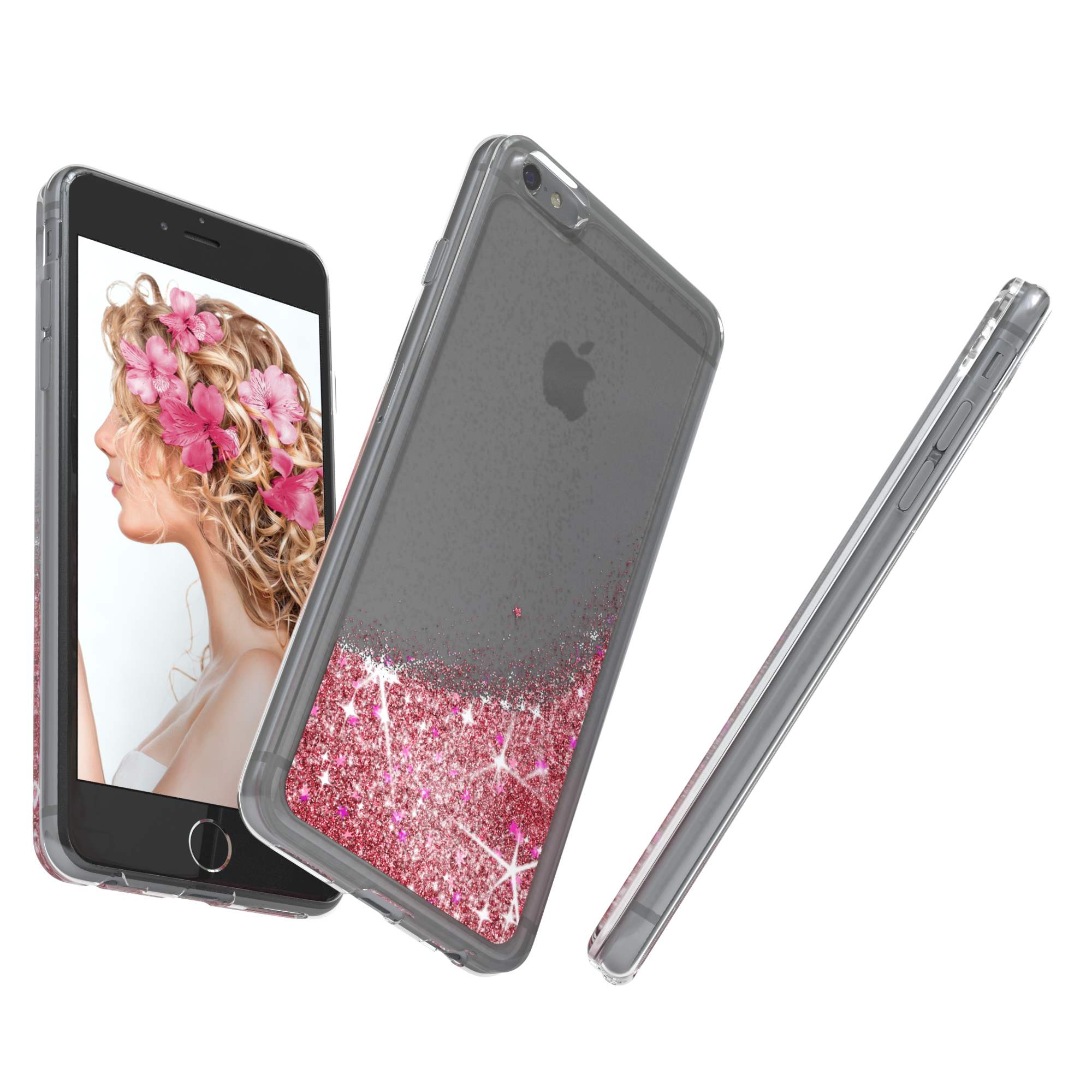EAZY CASE Glitzerhülle Flüssig, Backcover, Rosa 6 Apple, 6S, / iPhone