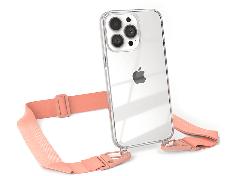 / breiter Umhängetasche, Altrosa Kordel EAZY Coral Apple, Transparente CASE Handyhülle Pro, + Karabiner, iPhone 13 mit