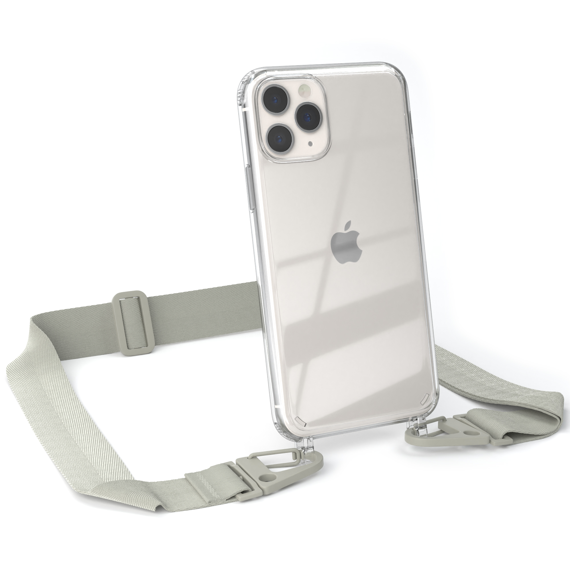 EAZY CASE Transparente Handyhülle mit Beige + Apple, / Grau 11 breiter iPhone Taupe Kordel Umhängetasche, Pro, Karabiner