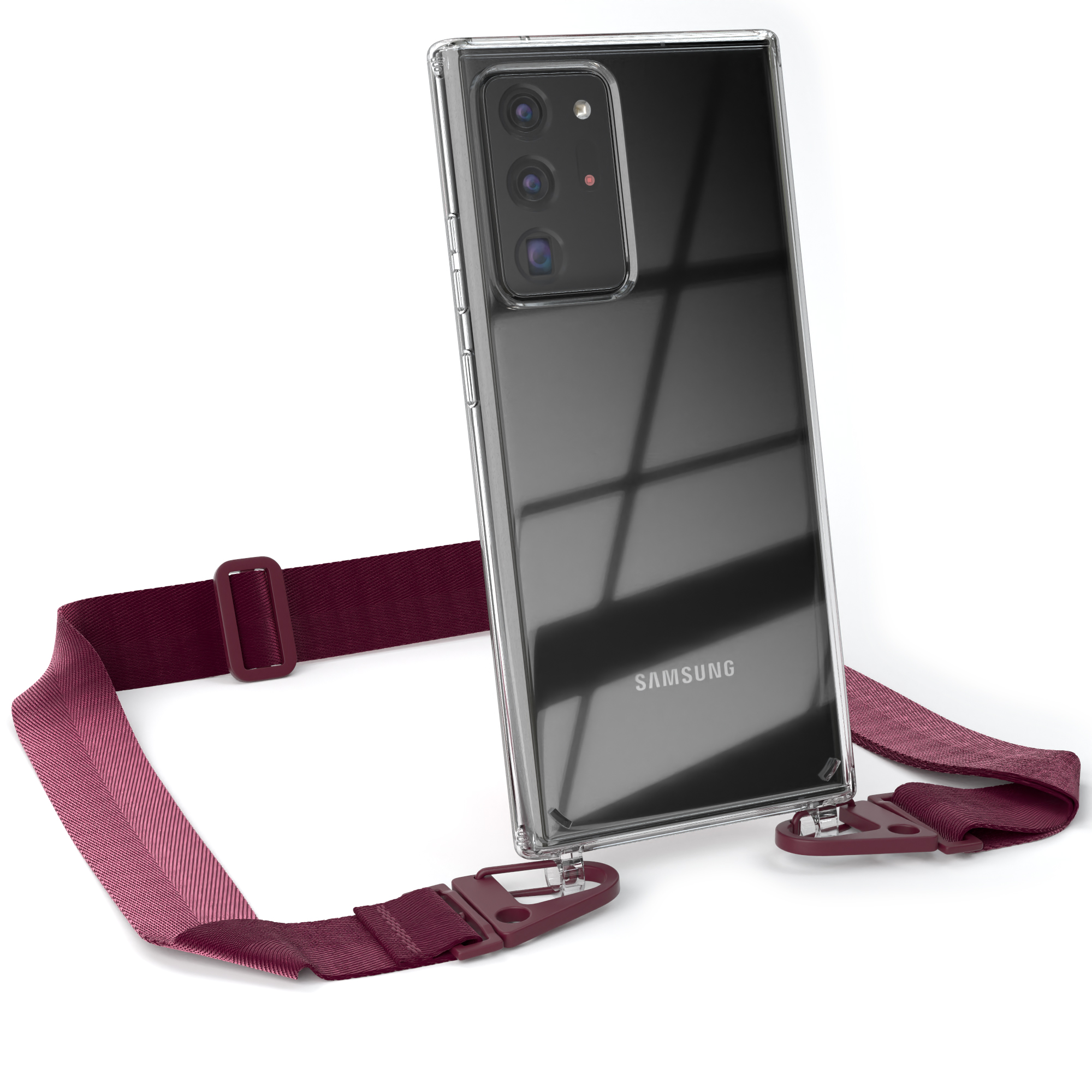 Ultra / Samsung, mit breiter Handyhülle Note Ultra Kordel Galaxy Umhängetasche, CASE Rot + Note EAZY Karabiner, 20 Transparente 5G, 20 Beere Burgundy /