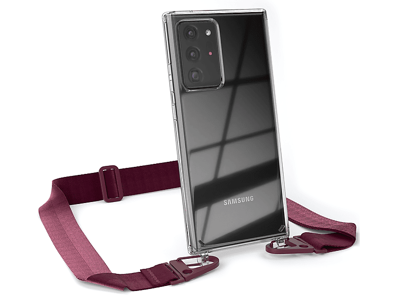 Ultra / Samsung, mit breiter Handyhülle Note Ultra Kordel Galaxy Umhängetasche, CASE Rot + Note EAZY Karabiner, 20 Transparente 5G, 20 Beere Burgundy /