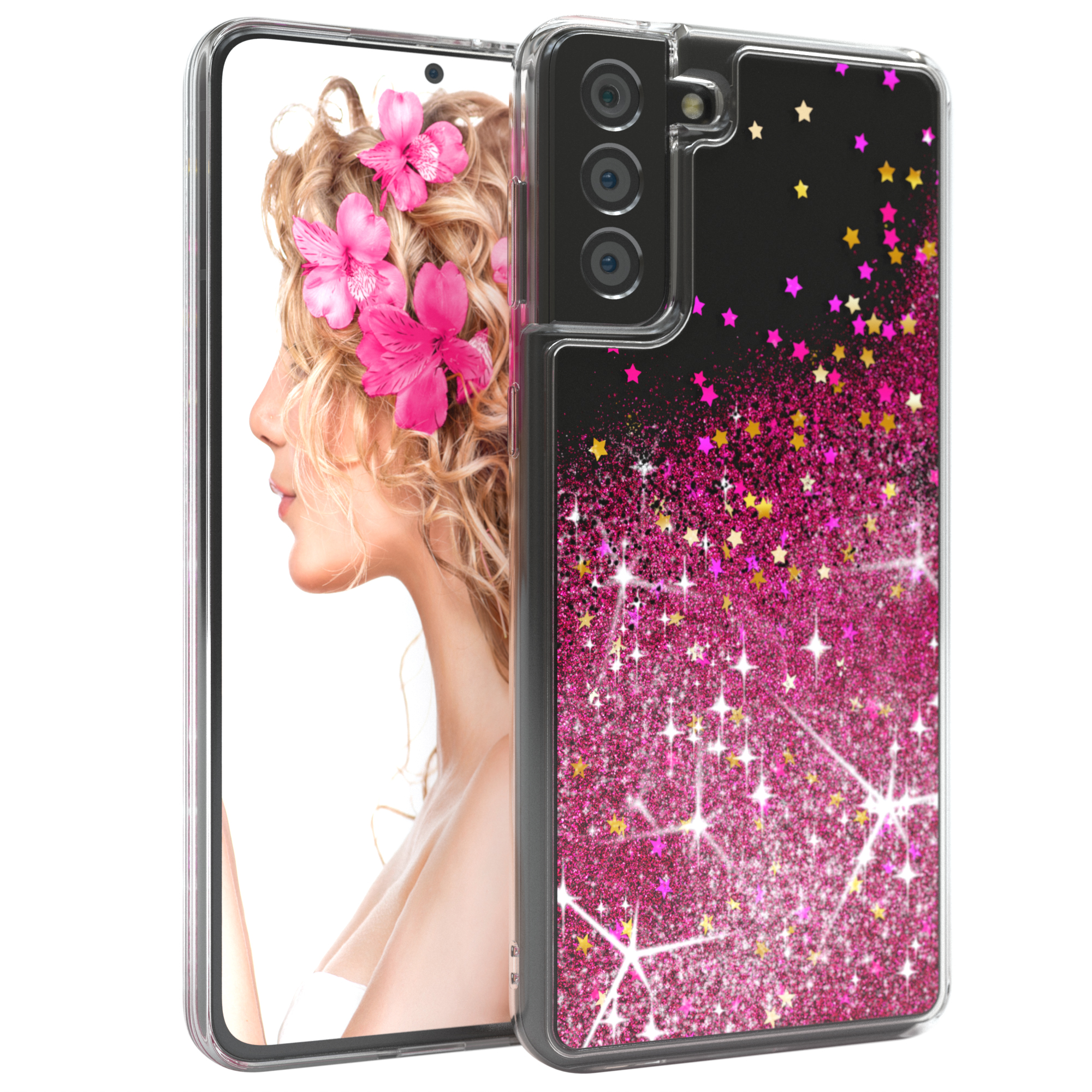 Backcover, Samsung, Plus S21 EAZY 5G, Pink Glitzerhülle Flüssig, CASE Galaxy
