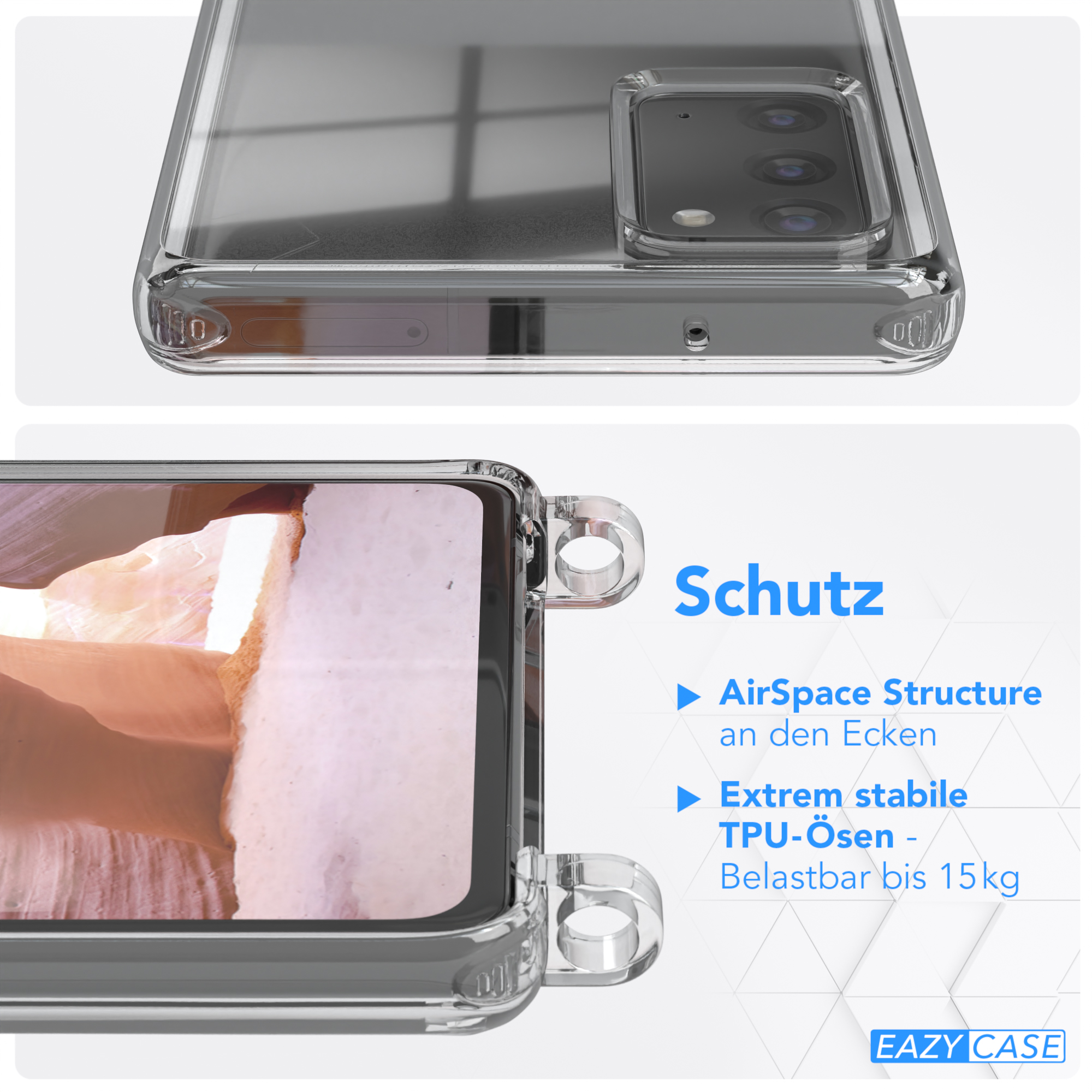 Karabiner, 5G, Altrosa Transparente Samsung, mit 20 20 Handyhülle Coral Note Note / Umhängetasche, + CASE Kordel breiter Galaxy EAZY /