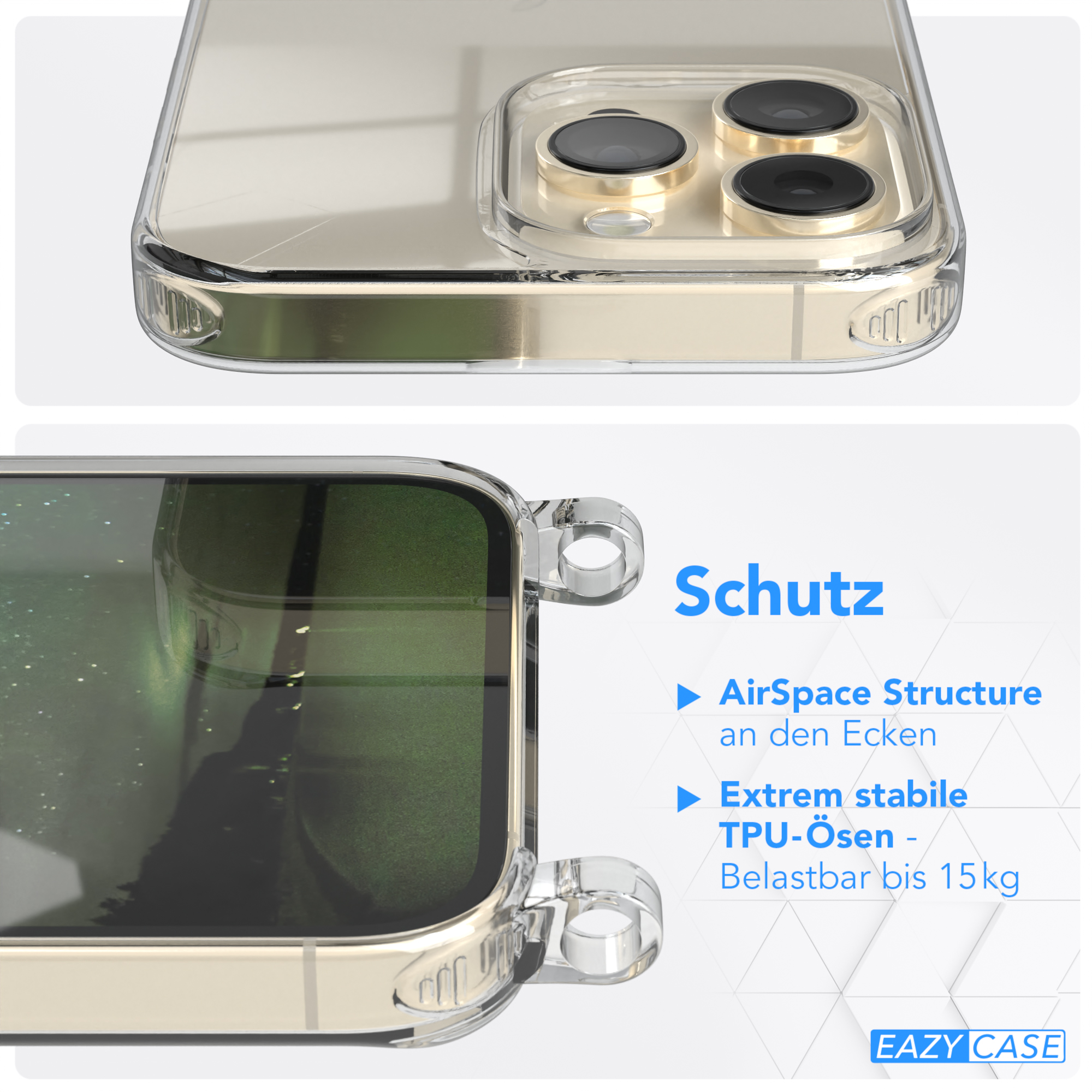 + breiter Max, Karabiner, Kordel EAZY Dunkel Transparente / 14 Umhängetasche, iPhone mit Grün Gold Apple, CASE Handyhülle Pro