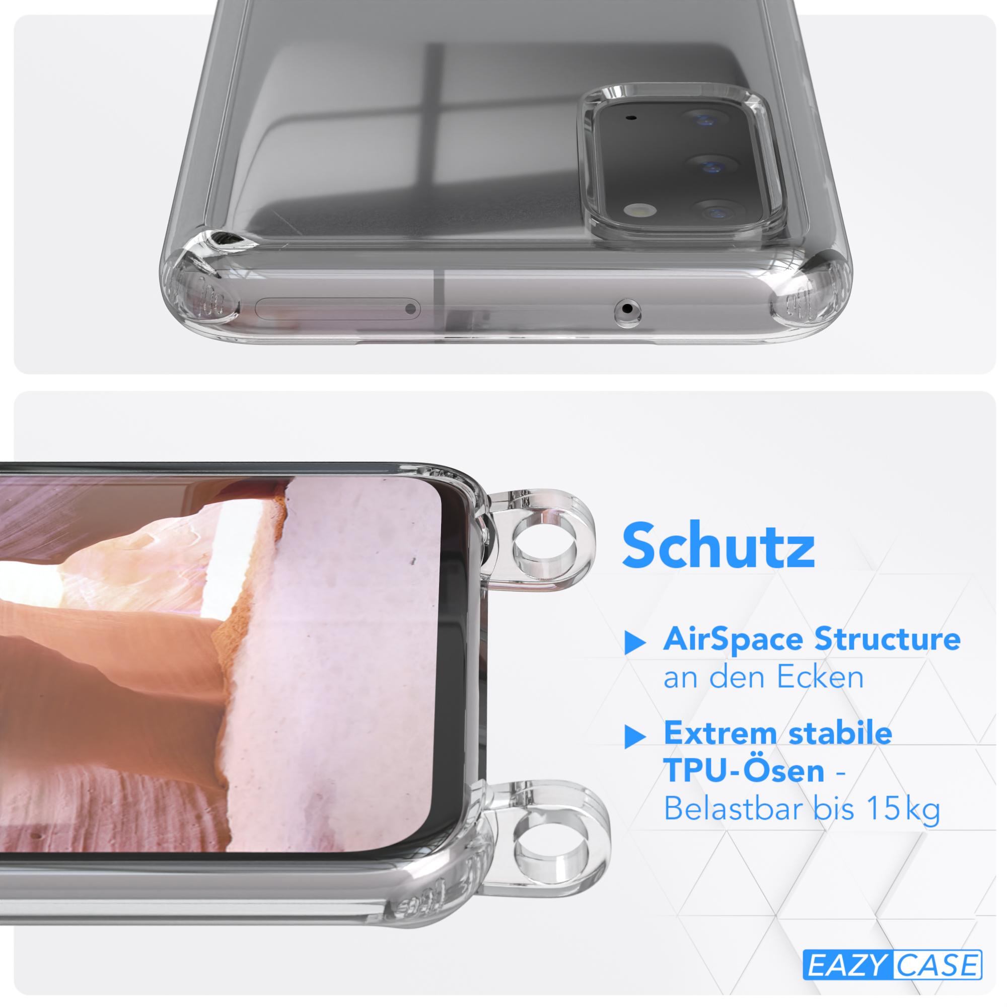 CASE Altrosa Umhängetasche, S20, / Coral Galaxy mit Kordel Transparente Karabiner, breiter + EAZY Handyhülle Samsung,