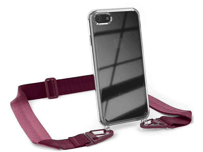 breiter / 7 SE Karabiner, iPhone 2020, Beere SE CASE Umhängetasche, Kordel 2022 Rot / Handyhülle Burgundy + Apple, / mit Transparente EAZY 8, iPhone