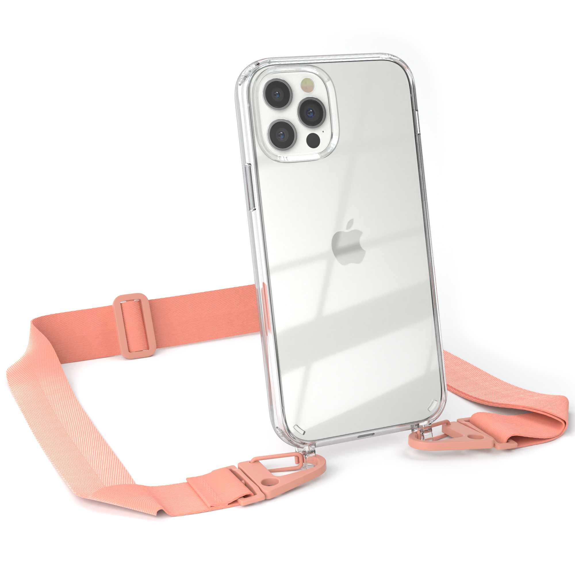 Ein Telefon mit einem rosa Riemen wird gezeigt. Der Riemen ist am Telefon befestigt.