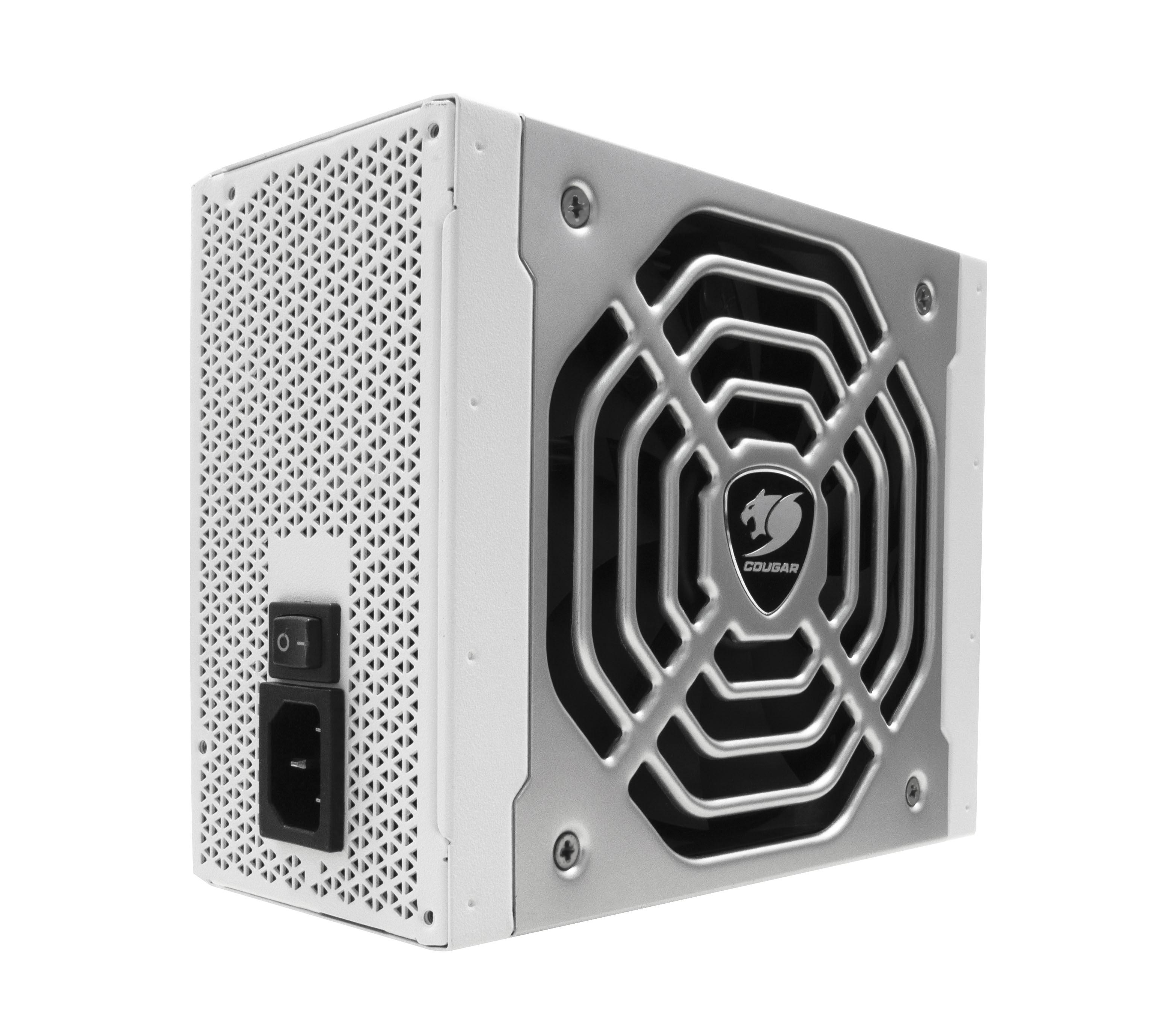 Zasilacz do komputera z wentylatorem i złączami zasilania.