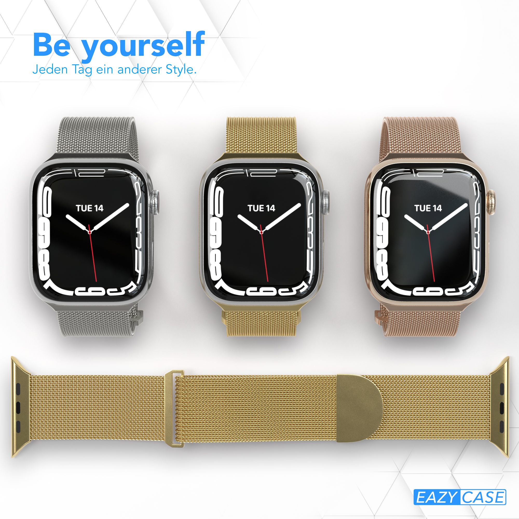 Watch Ultra Watch 1+2, EAZY SE; Gold 9/8/7/6/5/4/3/2/1; Watch Series Apple, 42mm/44mm/45mm/49mm, Ersatzarmband, CASE Metallarmband