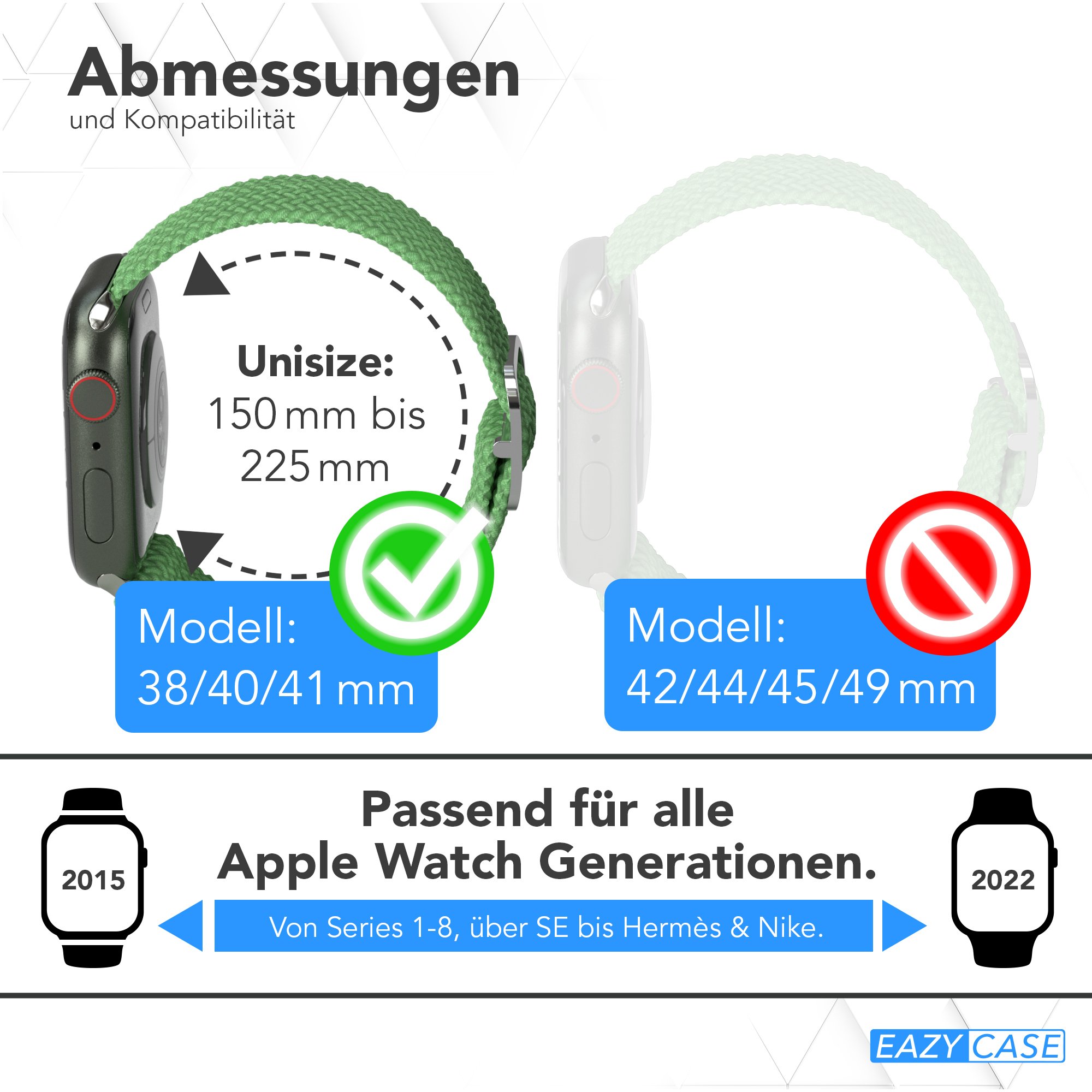 Apple Watch Armband-Kompatibilitätstabelle. Modelle mit Häkchen und Kreuzen.
