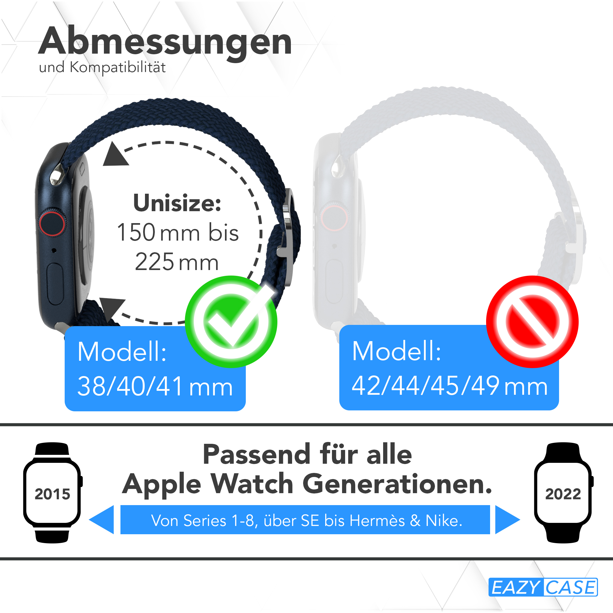 Apple Watch-Bänder mit verschiedenen Größen und Kompatibilität.