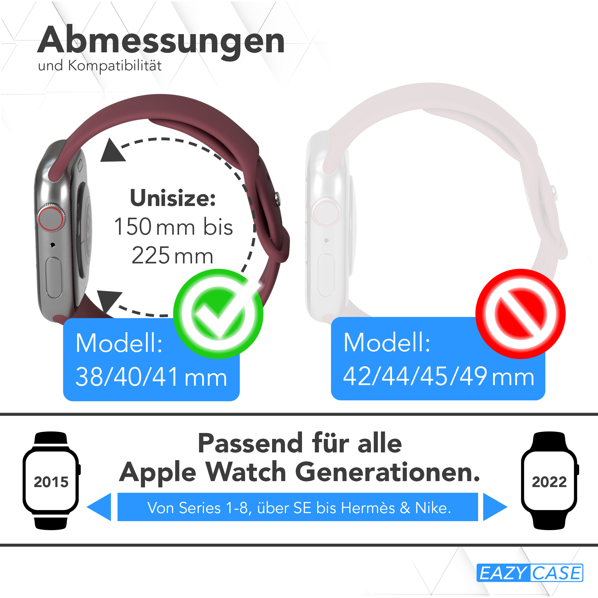Zwei Apple Watches, eine mit rotem Armband und die andere mit weißem Armband.