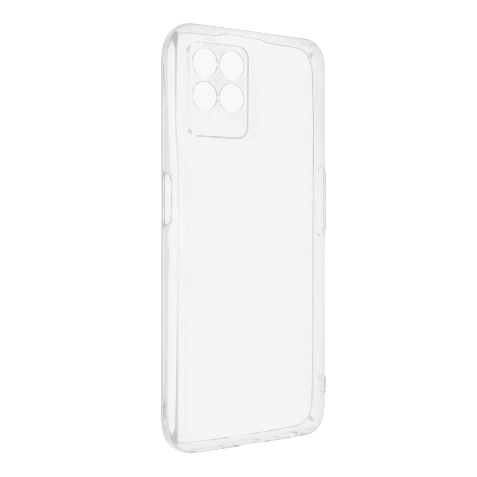 Una custodia trasparente per cellulare con aperture per fotocamera e pulsanti. È semplice e chiara.