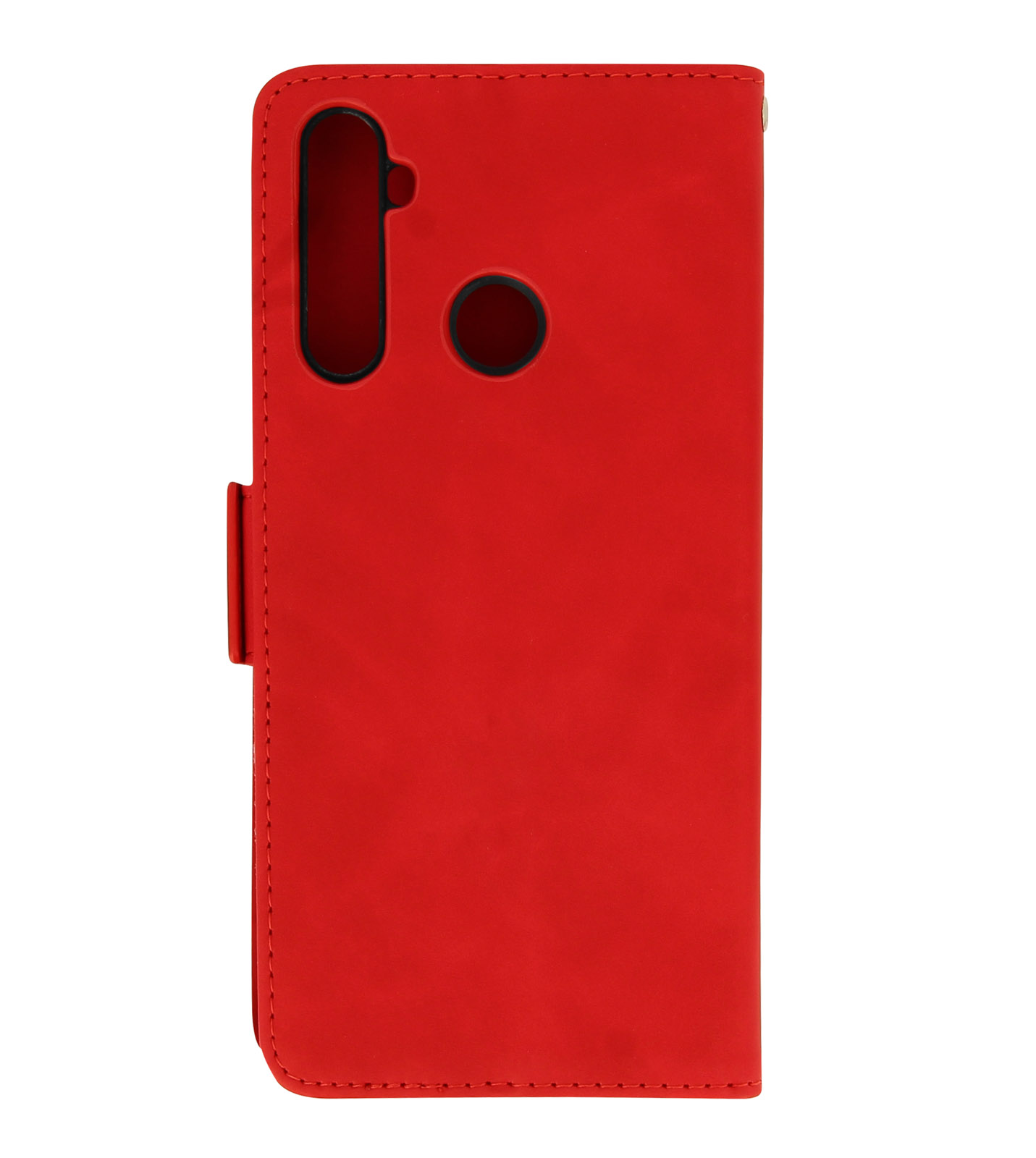 Custodia rossa per telefono con cuciture e patta.