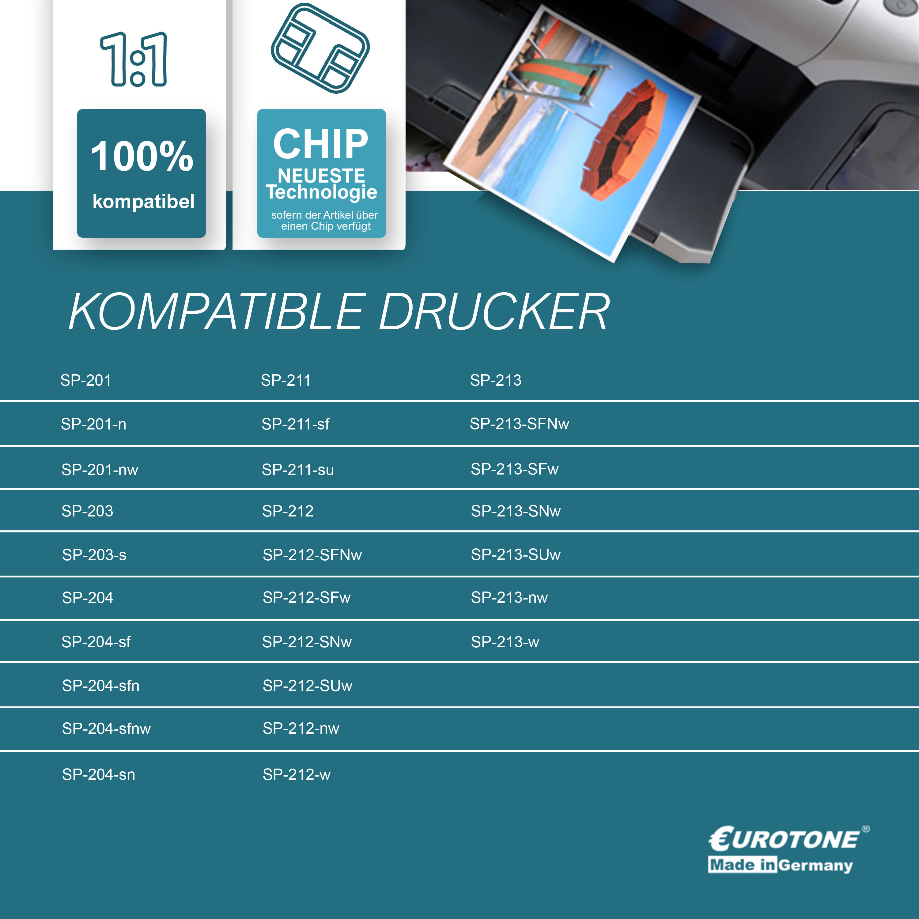Drucker mit Foto und Text: 1:1, 100 % kompatibel, Chip, neueste Technologie.