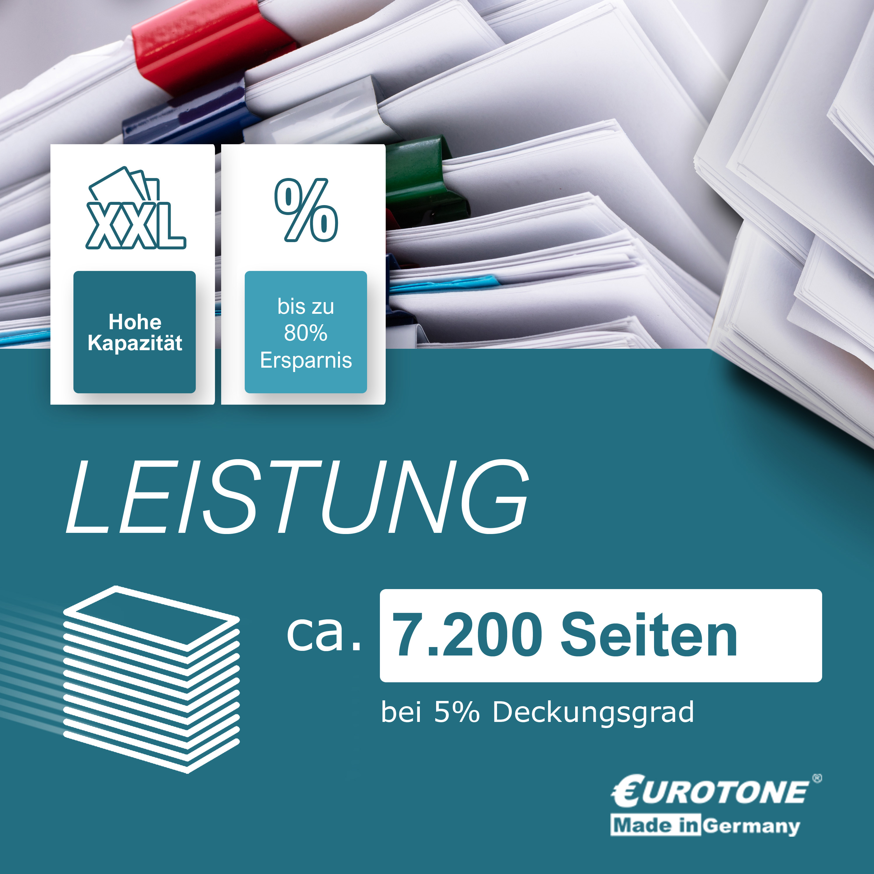Druckpatroneninformationen, weißer Hintergrund, mit Text und Papiergrafiken.