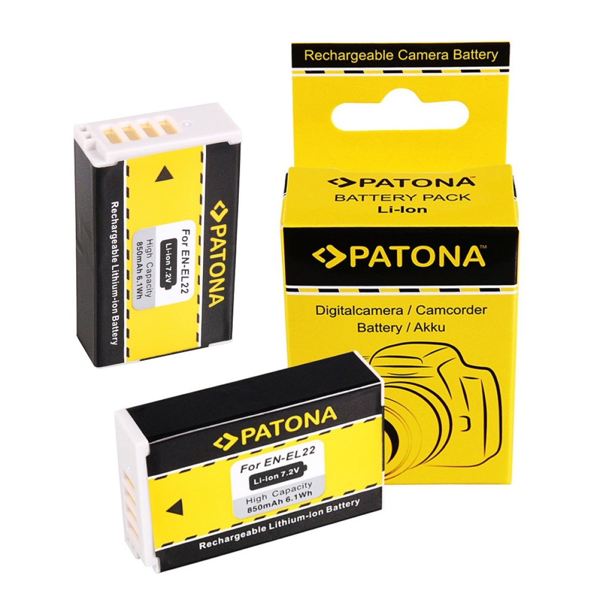 PATONA 2x Akku kompatibel Li-Ion für 850mAh  EN-EL22 Ersatzakku, 2 Stück Nikon