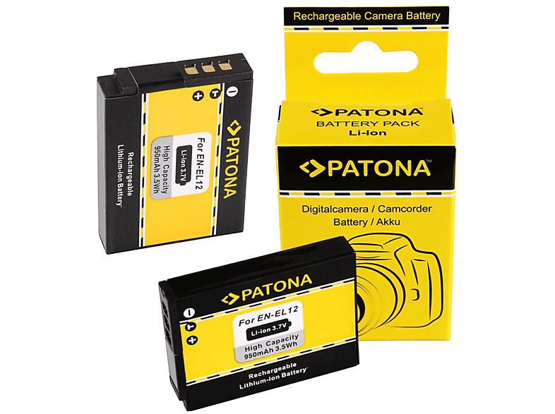 PATONA 2x Akku kompatibel für Nikon EN-EL12 Li-Ion Ersatzakku, 3.7 Volt, 950mAh 2 Stück