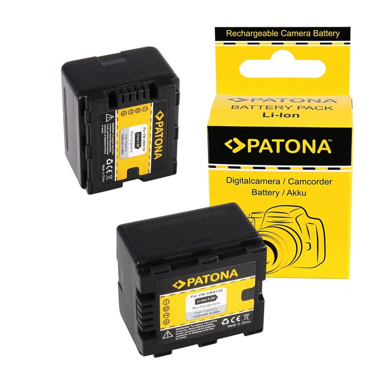 2 Akku kompatibel 2x Panasonic Stück für 1250mAh  PATONA VBN130 Ersatzakku, Li-Ion