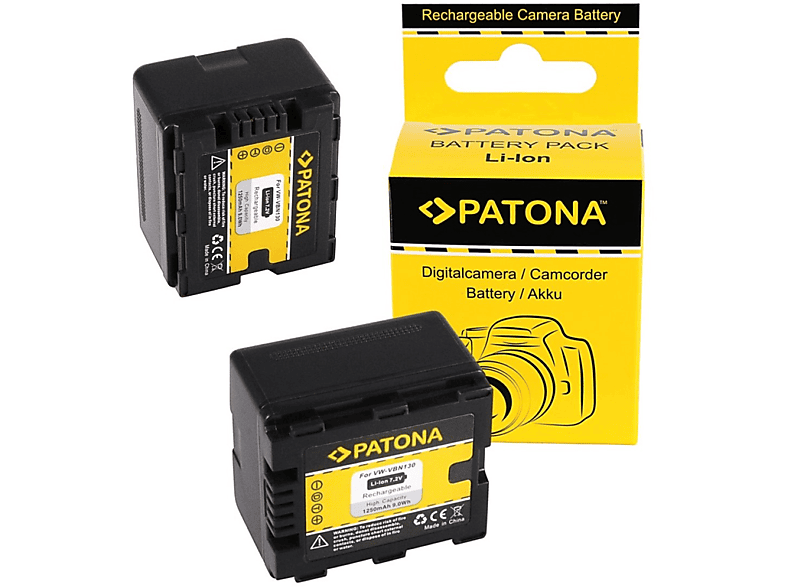 PATONA 2x Akku kompatibel für Panasonic VBN130 Li-Ion Ersatzakku, 1250mAh  2 Stück