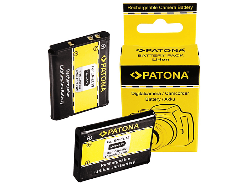 PATONA 2x Akku 600mAh  3.7 Nikon kompatibel Li-Ion Stück Volt, EN-EL19 für Ersatzakku, 2