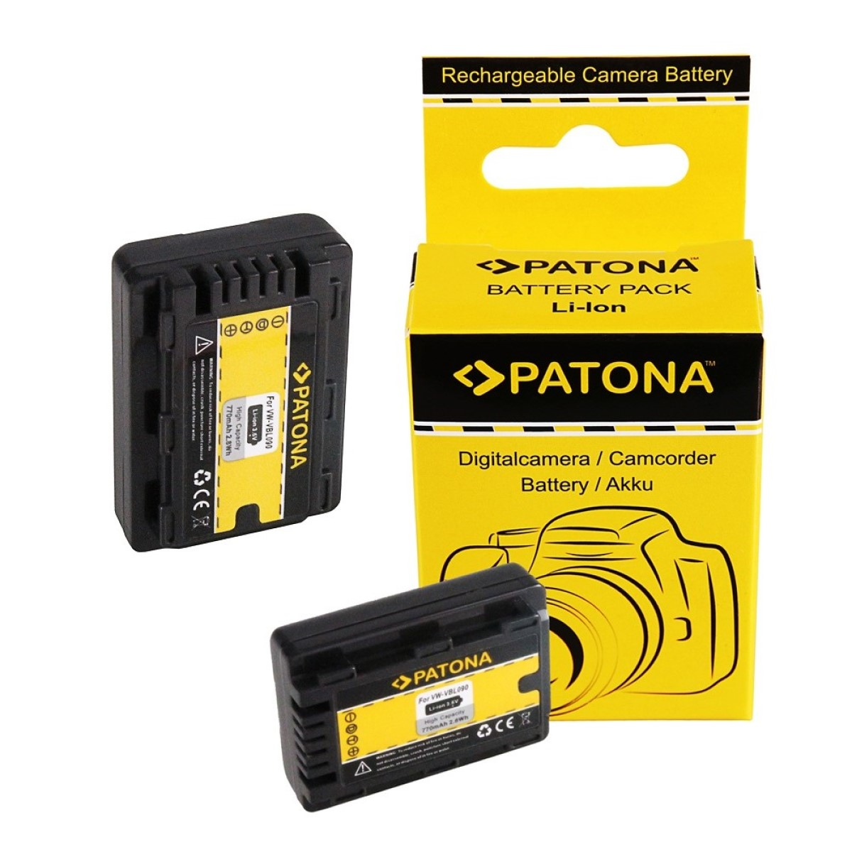 PATONA 2x Akku 770mAh Panasonic 2 kompatibel Ersatzakku, für Li-Ion HDC-SDX Stück