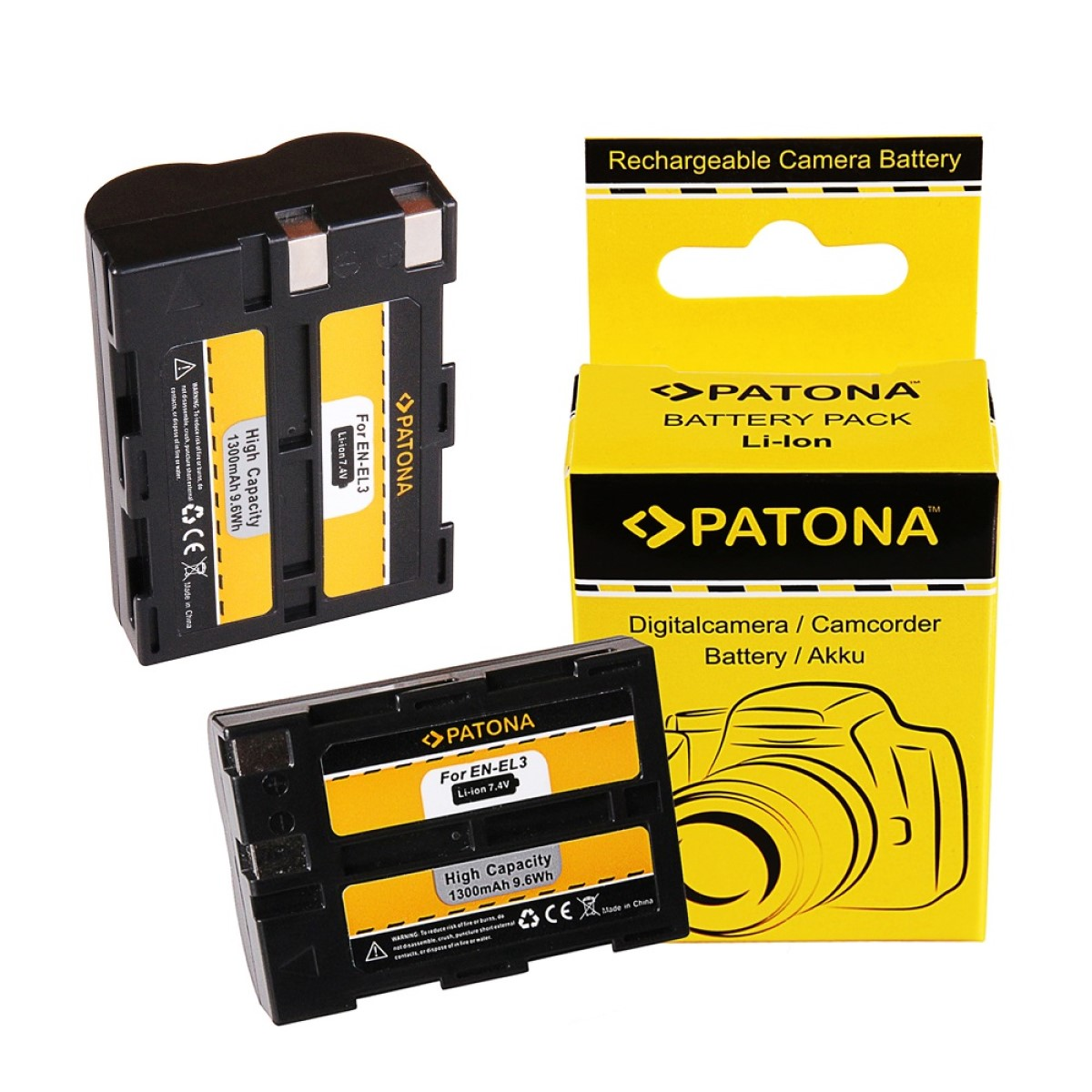 PATONA 2x Akku kompatibel 1300mAh Nikon Stück Volt, Ersatzakku, EN-EL3 7.4 für Li-Ion 2