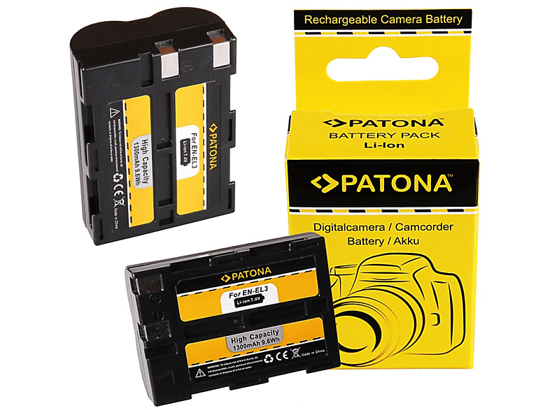 PATONA 2x Akku kompatibel für Nikon EN-EL3 Li-Ion Ersatzakku, 7.4 Volt, 1300mAh 2 Stück