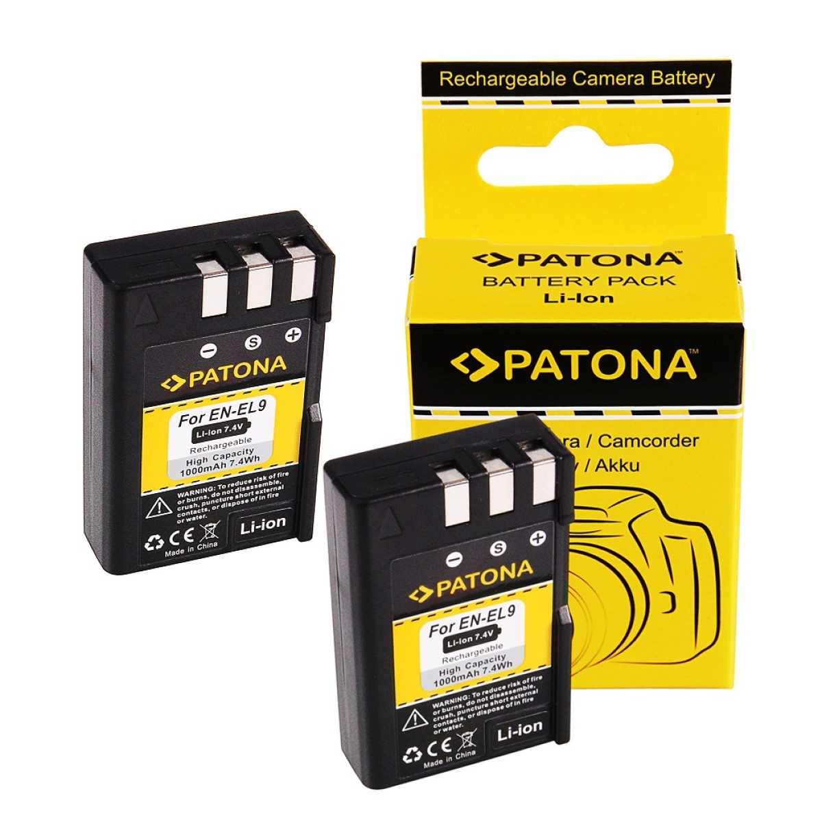 PATONA 2x Akku kompatibel für EN-EL9 Ersatzakku, Li-Ion Stück Nikon Volt, 1000mAh 7.4 2