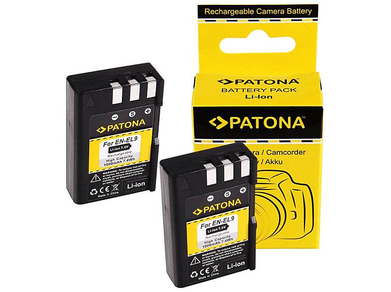 PATONA 2x Akku kompatibel für Nikon EN-EL9 Li-Ion Ersatzakku, 7.4 Volt, 1000mAh 2 Stück