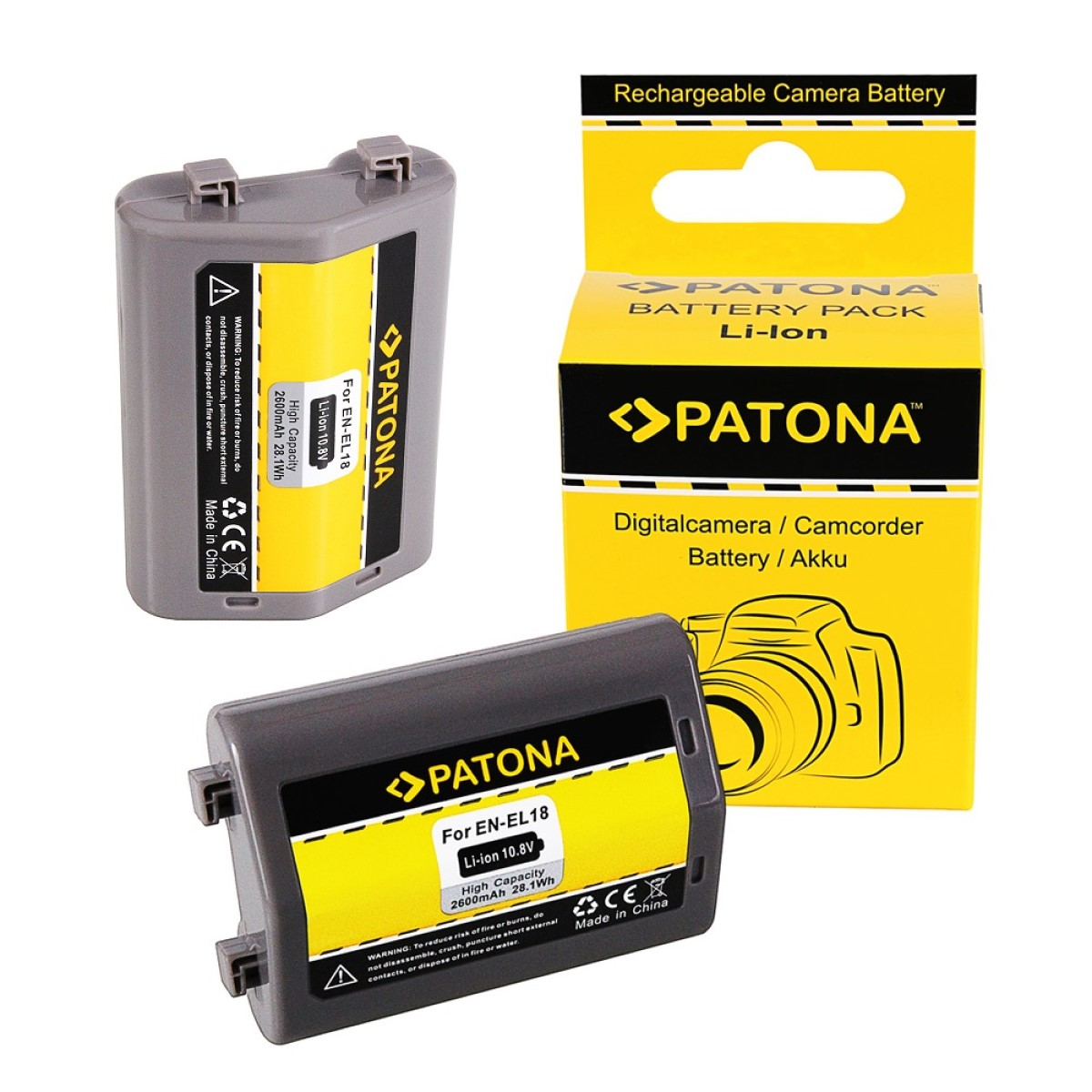 PATONA 2x Akku kompatibel für Nikon EN-EL18 Li-Ion Ersatzakku, 2 Stück 2600mAh 