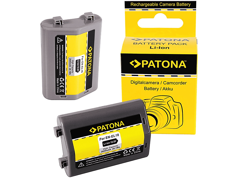 Li-Ion Akku 2 Stück Ersatzakku, PATONA 2600mAh  EN-EL18 für 2x kompatibel Nikon