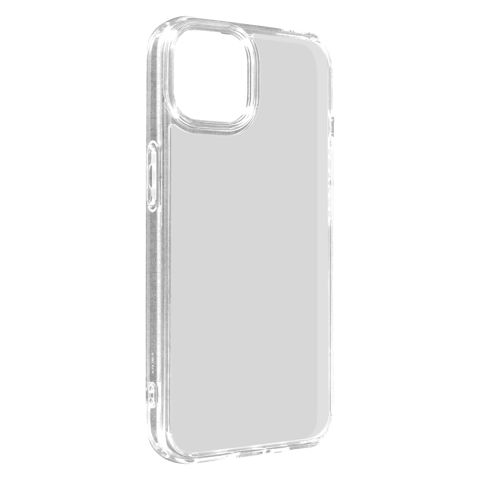 Eine transparente Handyhülle. Die Hülle ist durchsichtig und leer und zeigt die Form des Telefons.