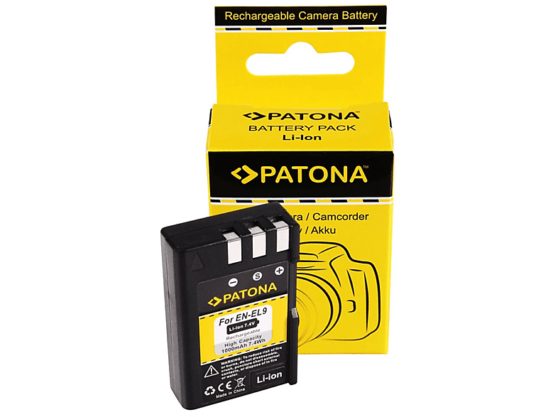 PATONA Akku kompatibel für Nikon EN-EL9 Li-Ion Stück 1 1000mAh Ersatzakku, Volt, 7.4