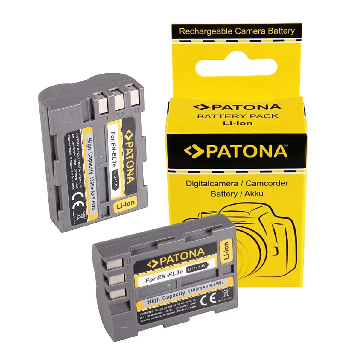 PATONA 2x Akku kompatibel für EN-EL3E Stück Li-Ion Ersatzakku, Nikon 2 Volt, 7.4 1300mAh