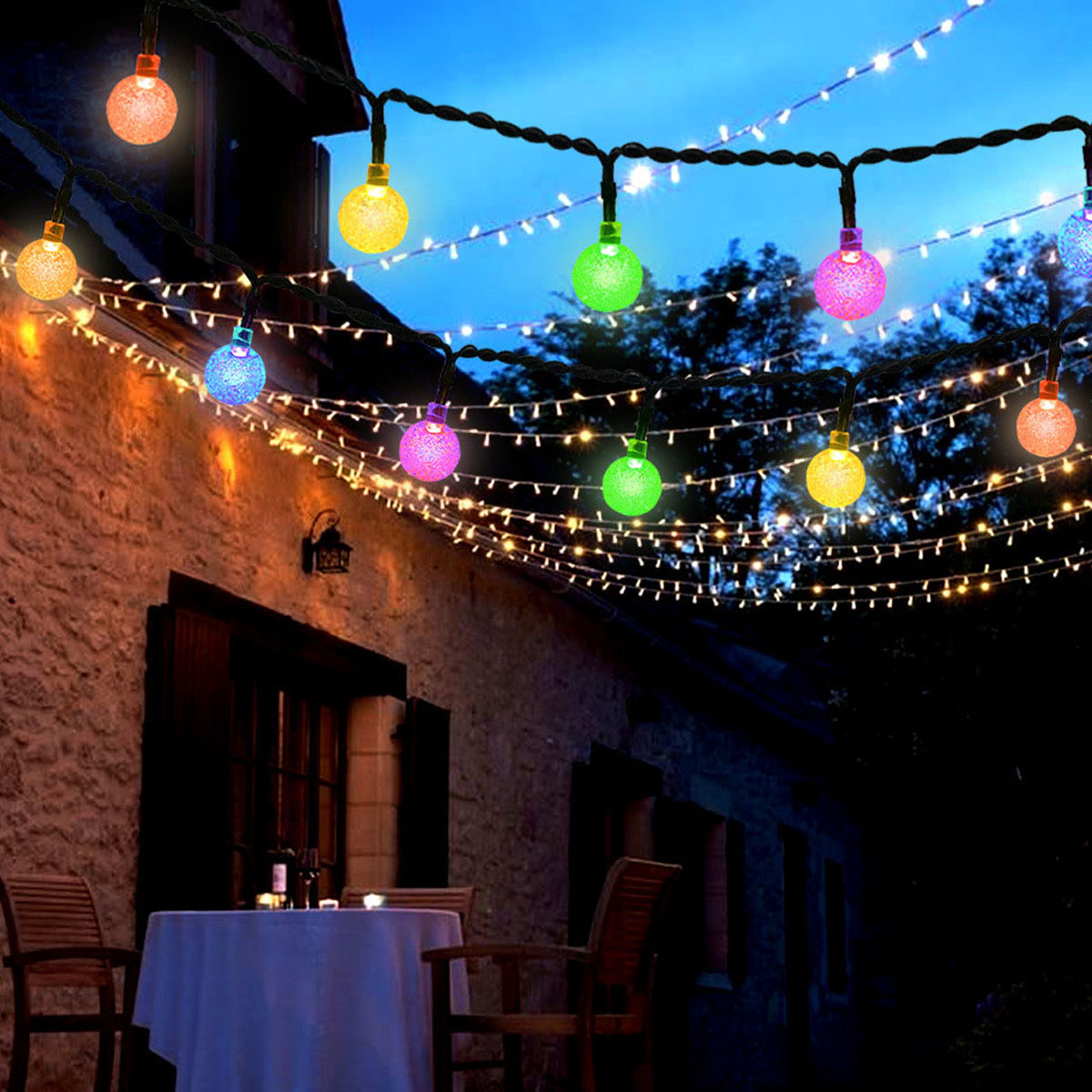 LAMON Ballon-Glühbirne 7m 50L, Seifenblasen-Kristallkugel, Geeignet Party Bubble Ball Licht, farbig Solar-Lichterketten, für Garten