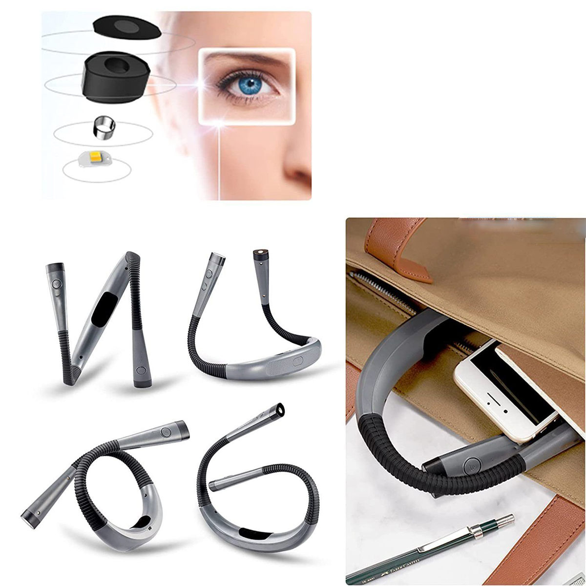 KINSI Modi,Augenschutz,verstellbar Licht,Nacken-Leselicht,LED,U-Form,drei LED-Leselampe Leselicht Warmweiß