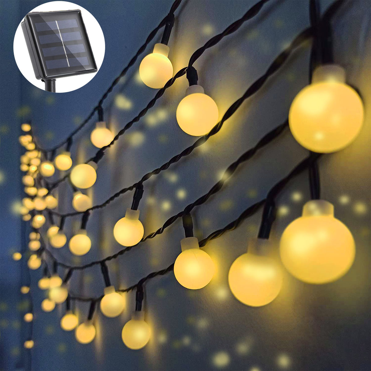 DEDOM Solar-Lichtkugel,7M 50 Lichter, LED kleine weiße Warmweiß Lichterketten, Warmweiß, Kugellampe