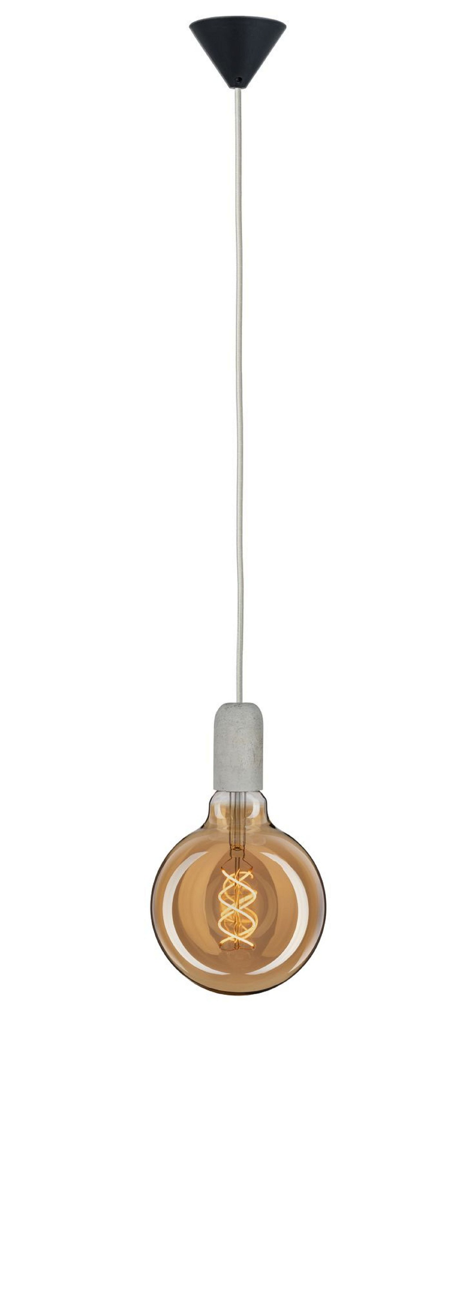 Lampa wisząca z czarnym topem i żarówką z spiralnym żarnikiem.