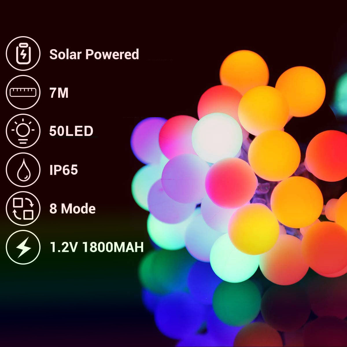 LAMON Solar-Lichtkugel, LED Kugellampe,7M Multicolor, Lichterketten, weiße 50 kleine Lichter farbig